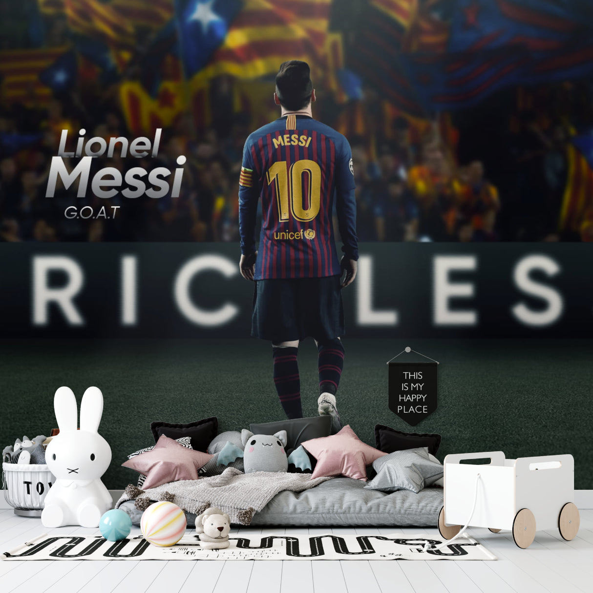 Soccer legend wallpaper adding excitement to a sports bar entertainment area
