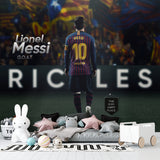 Soccer legend wallpaper adding excitement to a sports bar entertainment area