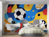 Football wall mural enhancing a modern living space with artistic flair