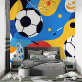 Sports wallpaper transforming a play area with vibrant abstract football design