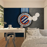 Football mural in game room with pool table and seating