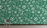Retro gaming football wallpaper installed in game room with arcade machines and sports memorabilia