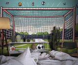 Stadium goal perspective mural in children's bedroom with sports decor