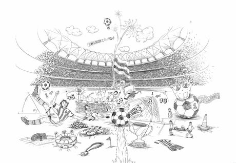 Stadium line art sketch design file showing intricate architectural details and crowd scenes