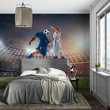 Soccer mural wallpaper adding energy to game room space