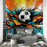 Street art football mural adding pop to a kids playroom wall