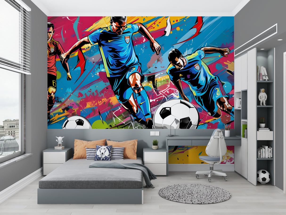 Graffiti football wallpaper transforming sports bar wall with bold colors