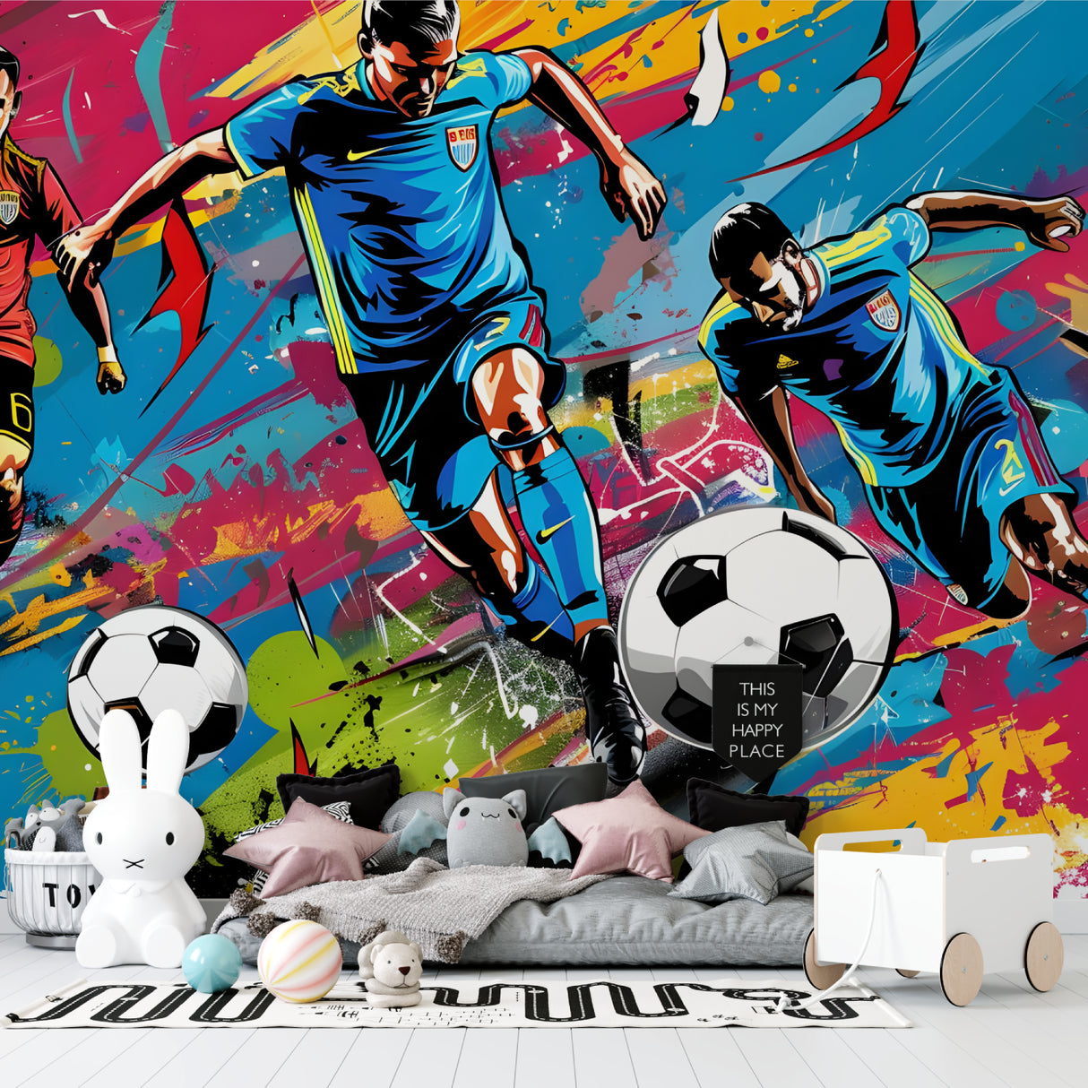 Football street art mural bringing energy to gym wall design