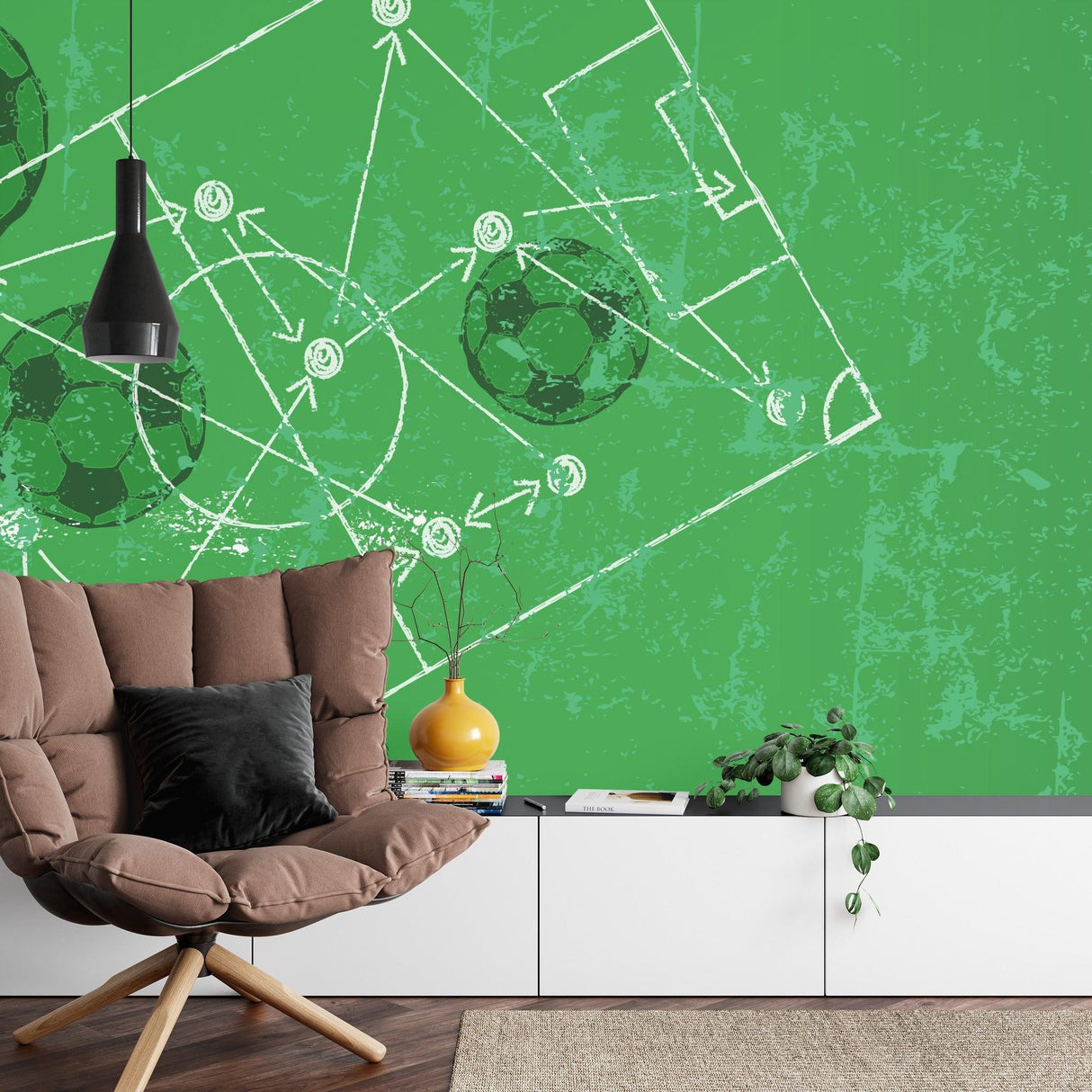 Sports strategy mural showcased in teen bedroom with gaming setup