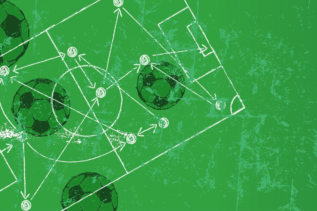 Football strategy design file showing detailed tactical formations and player positions on green field