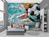 Street style football mural in youth center showing scale and impact