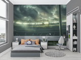 Stadium mural in man cave with ambient lighting, showing night game atmosphere