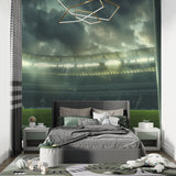 Night stadium mural in home theater room, showcasing dramatic lighting effects