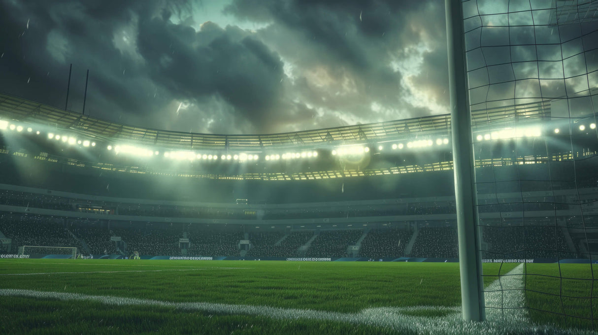 Design file of football stadium wallpaper showing detailed night game scene with rain effects