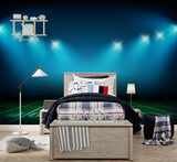 Sports stadium mural wallpaper transforming a teen bedroom with stunning arena atmosphere