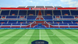 Football stadium design file showing detailed stadium architecture and pitch view