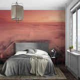 Stadium mural with golden hour sky creating depth in a teen bedroom