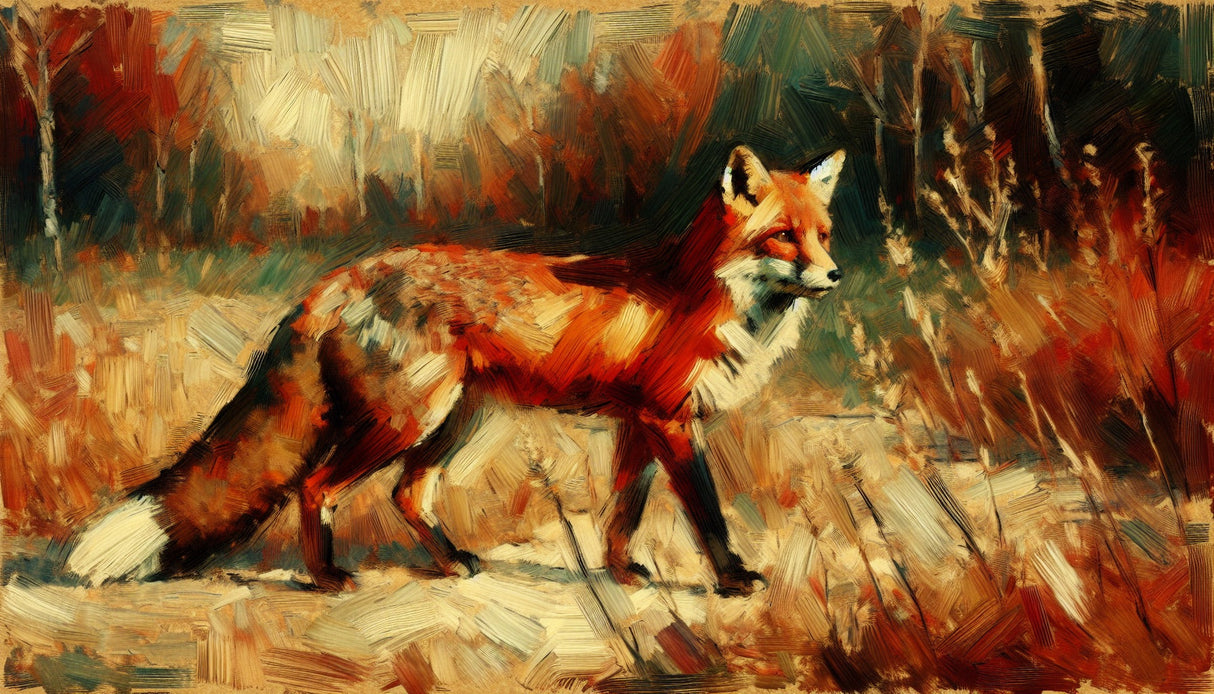 Fox oil painting wallpaper design file showing detailed brush strokes and rich color palette