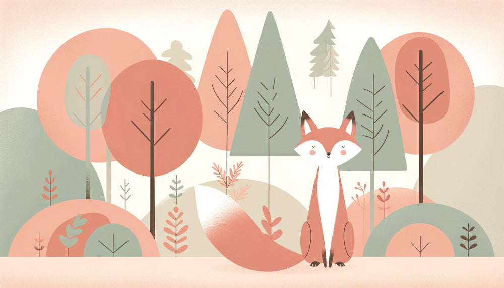 Woodland fox wallpaper design file showing pastel color palette and whimsical forest pattern