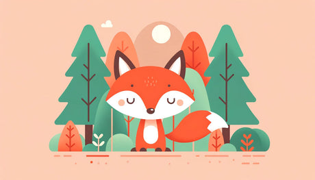 Fox with pine trees design file showing the complete pattern with gentle coral sky and emerald forest