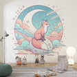 Enchanted fox wallpaper creating a magical atmosphere in a cozy nursery with soft night lighting