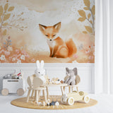 Forest animal wallpaper brightening a modern playroom with natural light