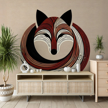 Modern Fox Line Art Wallpaper creating a stunning focal point in a minimalist living room with natural lighting