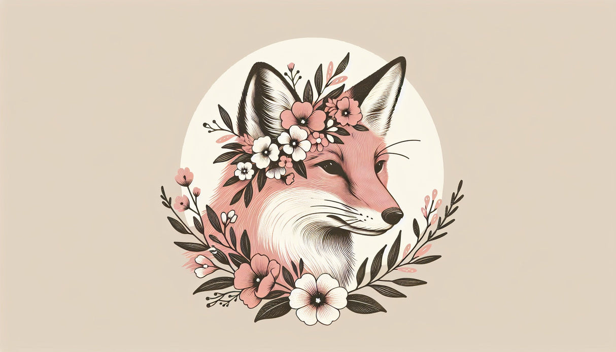 Forest Animal Wallpaper design file showing detailed pink fox illustration with delicate floral crown pattern