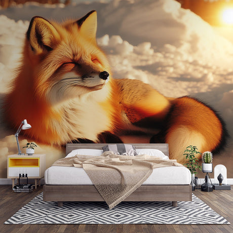 Red Fox Forest Wallpaper creating a cozy atmosphere in a modern living room with natural light