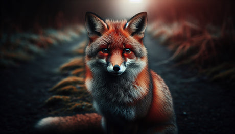 Red fox portrait wallpaper design file showing detailed fur texture and mysterious forest background