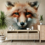 Watercolor Fox Mural Wallpaper creating a stunning focal point in a modern Scandinavian living room with natural light