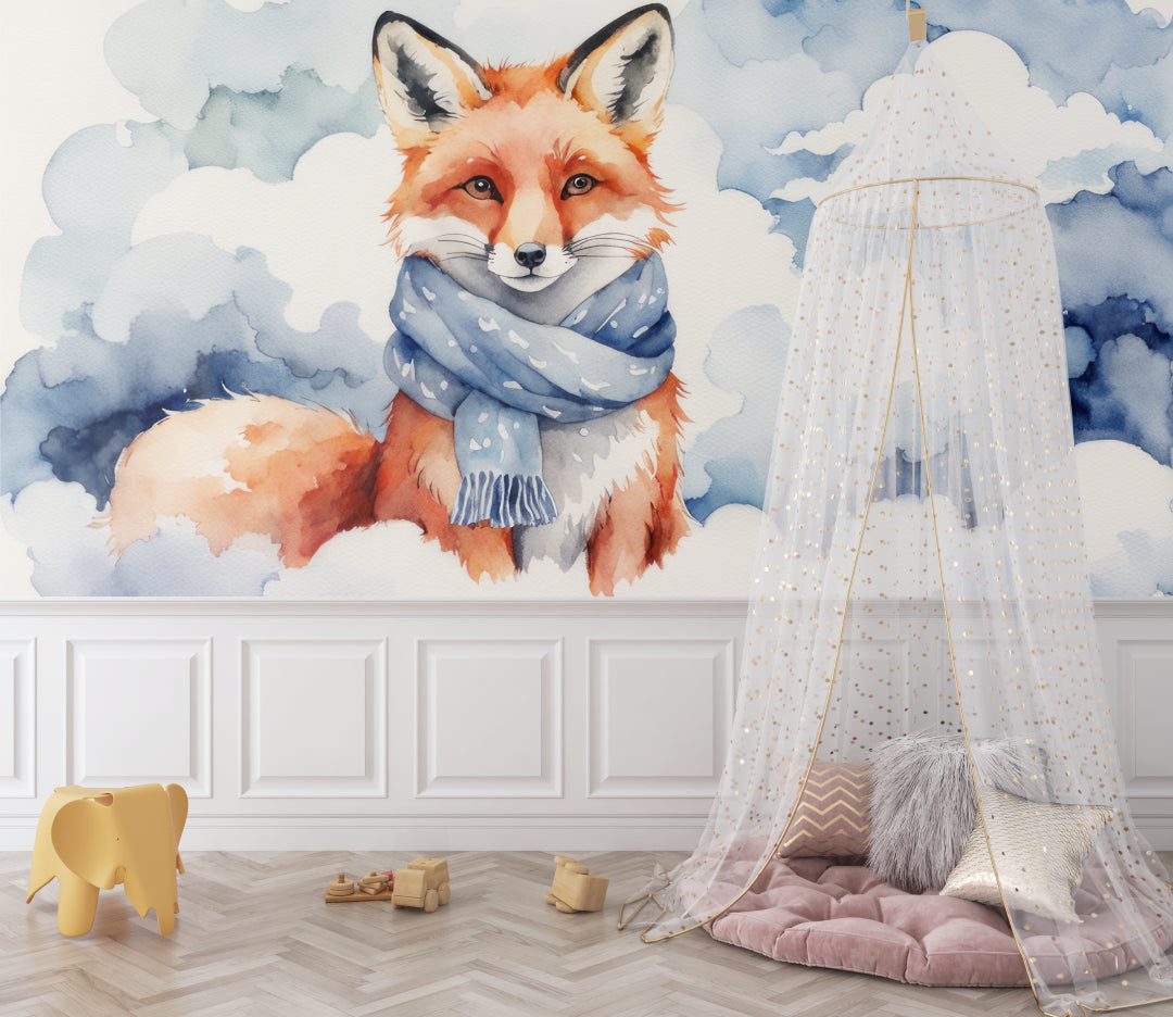Fox Wall Mural showcased in a modern children's bedroom with minimal decor