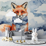 Watercolor Animal Mural displayed in a bright nursery with rocking chair
