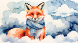 Watercolor Fox with Blue Scarf design file showing intricate pattern details