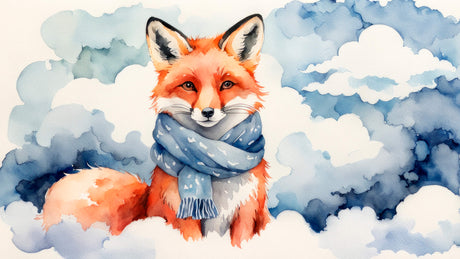 Watercolor Fox with Blue Scarf design file showing intricate pattern details