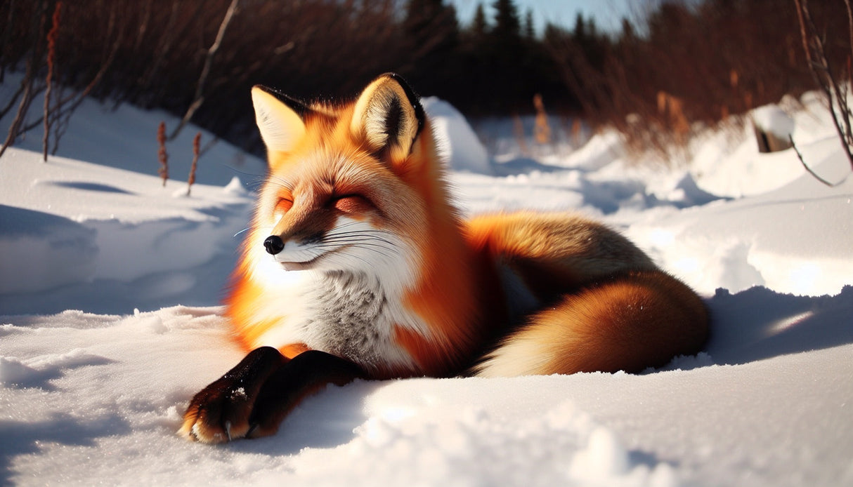 Winter fox wall mural design file showing detailed snow scene and forest elements