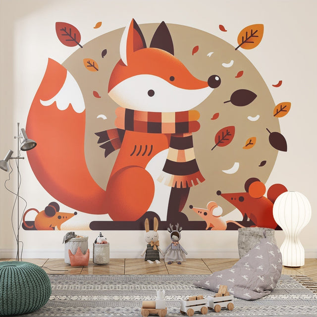 Forest animals wallpaper creating a cozy atmosphere in a modern nursery with natural light and wooden furniture