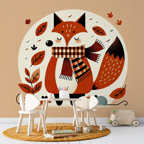 Forest Animals Wallpaper styled in a cozy nursery corner with rocking chair and soft lighting, creating a magical bedtime story setting