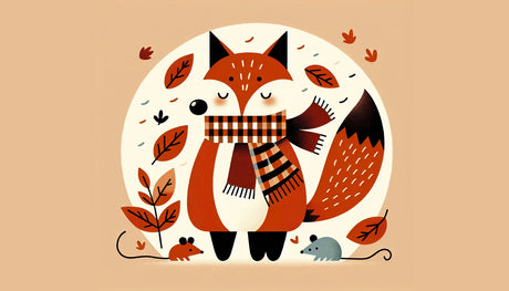 Fox with plaid scarf wallpaper design file showing detailed autumn forest pattern and whimsical woodland elements