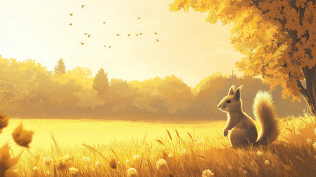 Forest Animals Wallpaper design file showing detailed autumn squirrel and golden sunset pattern