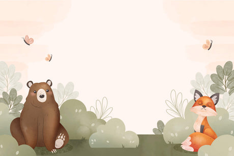 Forest Animals Wallpaper design file showing bear and fox pattern with soft watercolor effects