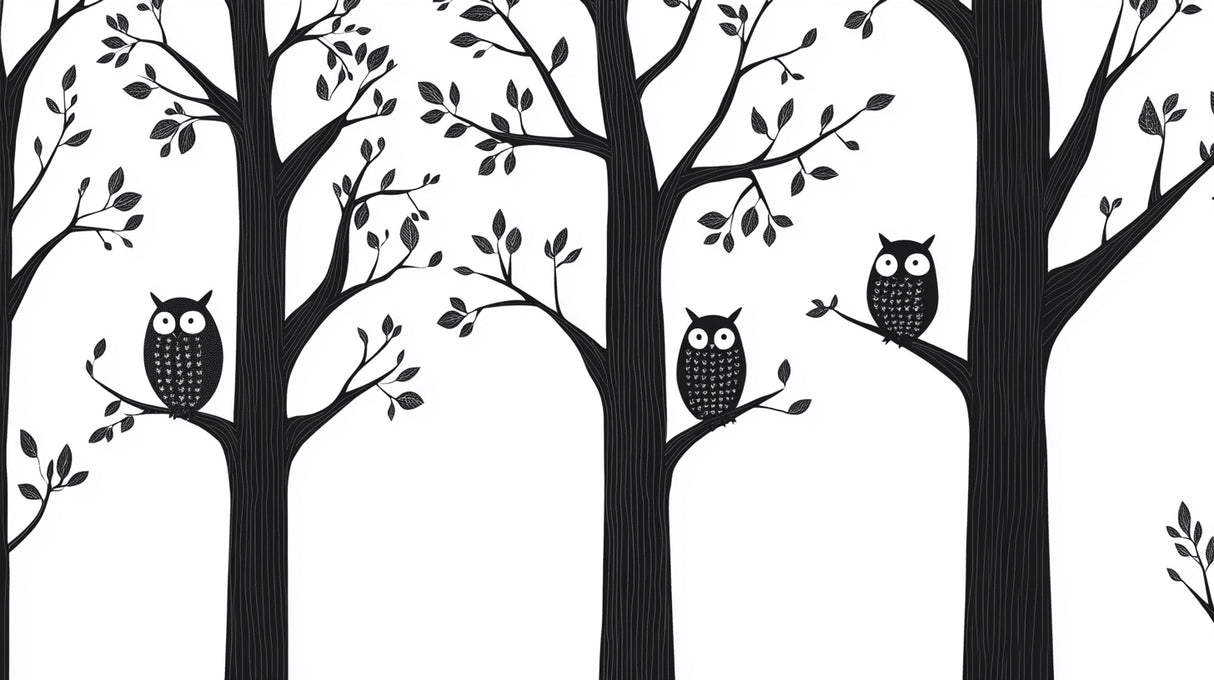 Design file showing intricate black and white owl and tree pattern