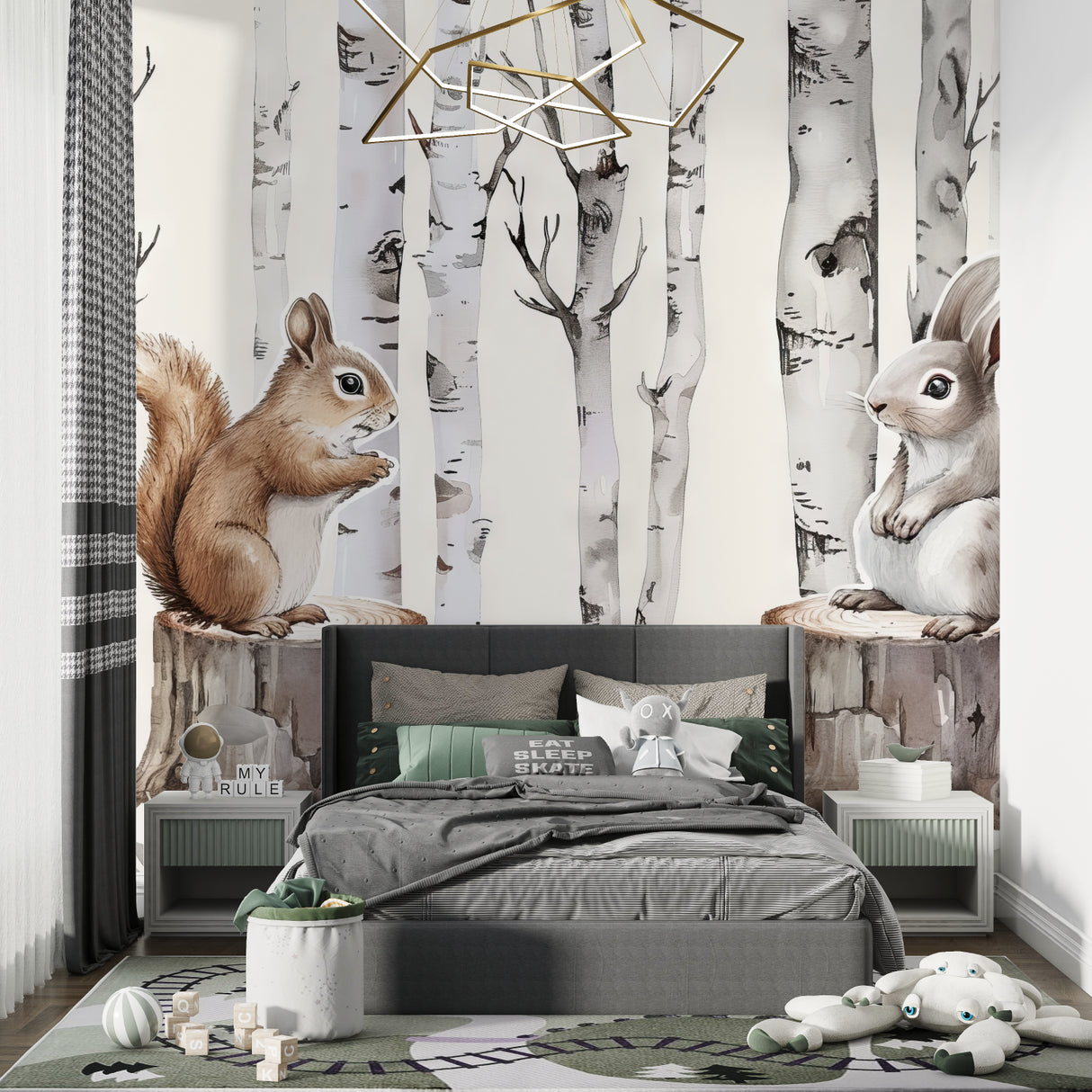 Woodland Friends Wallpaper making statement in baby room with white furniture