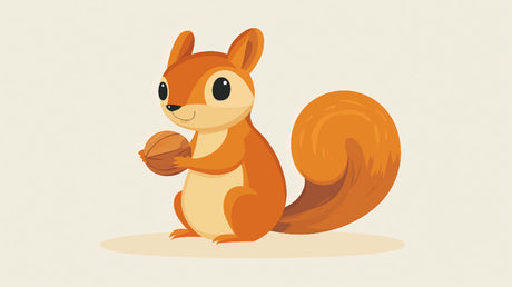 Cute squirrel with acorn design file showing warm orange tones on soft beige background