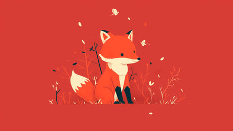 Fox and butterfly design file showing detailed illustration on crimson background
