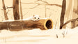 Forest animal wallpaper in modern nursery featuring white ermine, showing soft beige and brown tones