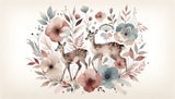 Woodland deer wallpaper in girl's bedroom with pink accents and natural light