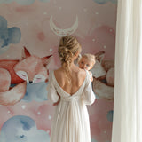Baby room with forest animals wallpaper showing full wall installation