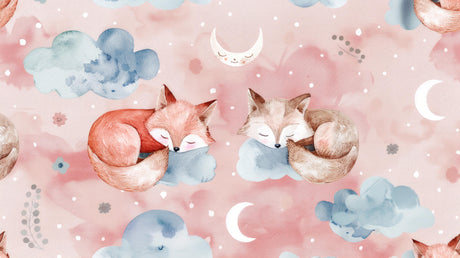 Forest animals wallpaper design file showing sleeping fox and moon pattern details