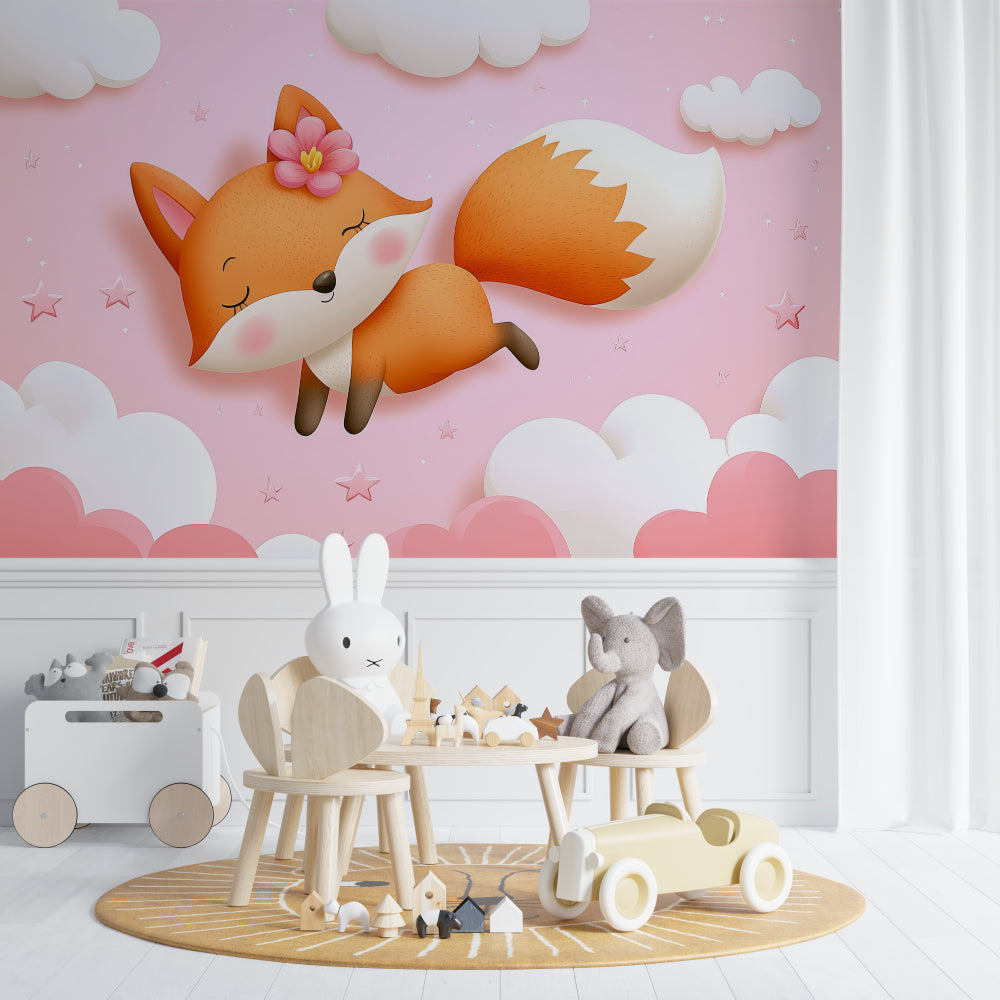 Woodland fox wall mural brightening up a child's reading nook with cozy cushions